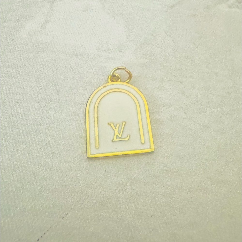Louis Vuitton Gold, White Pendant, Golden Arch over LV Logo - Authentic, Genuine